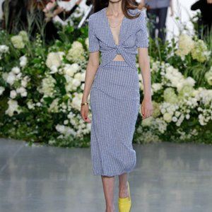 NWT Designer Calvin Luo Plaid Seersucker Midi Skirt and Matching Twist Top